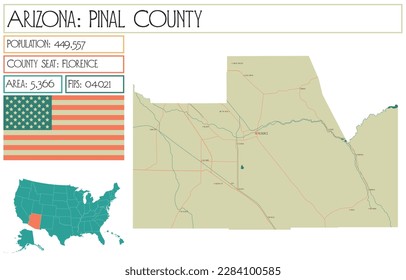 Large and detailed map of Pinal County in Arizona, USA.