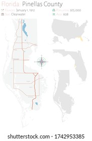 Large and detailed map of Pinellas county in Florida, USA.
