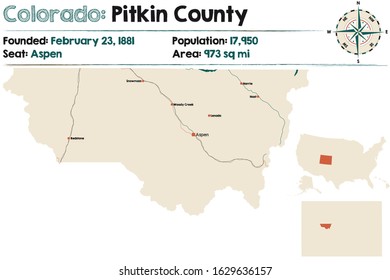 Large And Detailed Map Of Pitkin County In Colorado, USA.