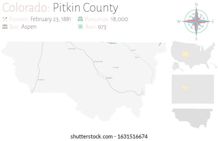 Large And Detailed Map Of Pitkin County In Colorado, USA.