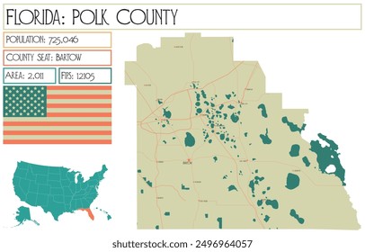 Large and detailed map of Polk County in Florida USA.