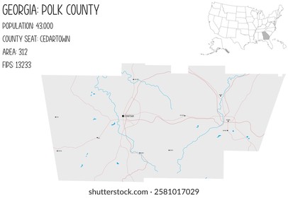 Large and detailed map of Polk County in Georgia, USA.