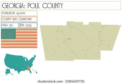 Large and detailed map of Polk County in Georgia USA.