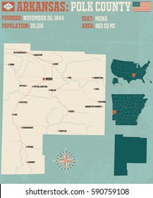 Large and detailed map of Polk County in Arkansas