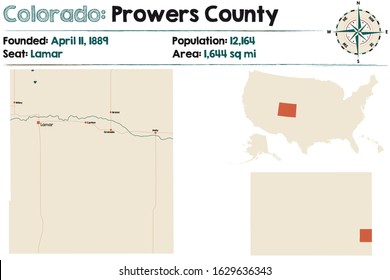 Large and detailed map of Prowers county in Colorado, USA.