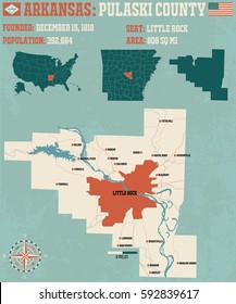 Large and detailed map of Pulaski County in Arkansas