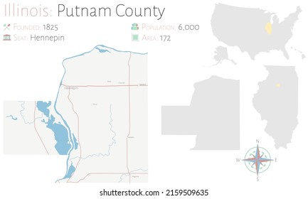 Large and detailed map of Putnam county in Illinois, USA.