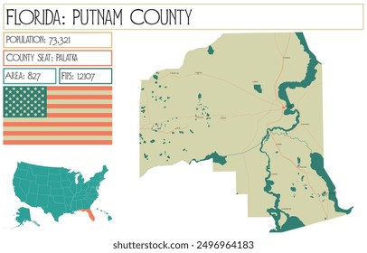 Large and detailed map of Putnam County in Florida USA.