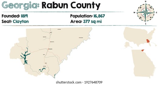 Large Detailed Map Rabun County Georgia Stock Vector Royalty Free   Large Detailed Map Rabun County 260nw 1927648709 