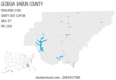 Large and detailed map of Rabun County in Georgia, USA.