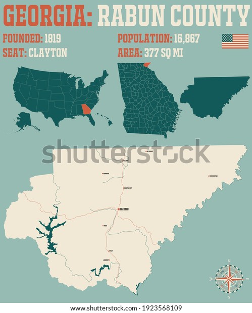 Large Detailed Map Rabun County Georgia Stock Vector Royalty Free   Large Detailed Map Rabun County 600w 1923568109 