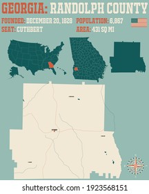 Mapa grande y detallado del condado Randolph en Georgia, EEUU.