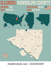 Large and detailed map of Randolph county in Illinois, USA.