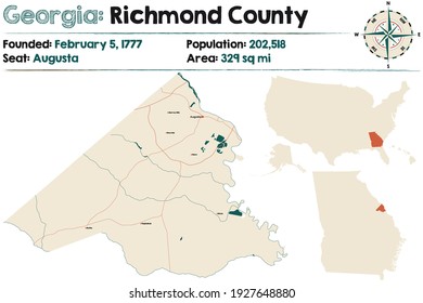 Large And Detailed Map Of Richmond County In Georgia, USA.