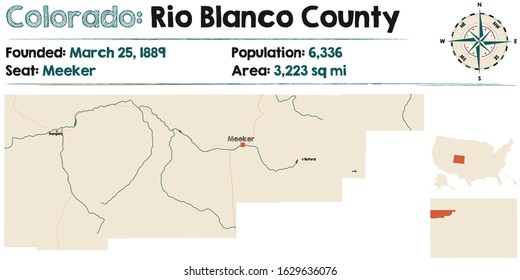 Large And Detailed Map Of Rio Blanco County In Colorado, USA.