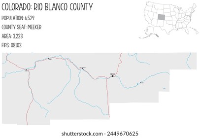 Large and detailed map of Rio Blanco County in Colorado, USA.