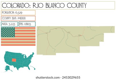 Large and detailed map of Rio Blanco County in Colorado USA.