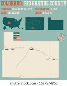 Large and detailed map of Rio Grande county in Colorado, USA.