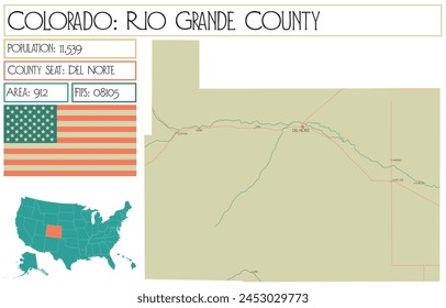 Large and detailed map of Rio Grande County in Colorado USA.