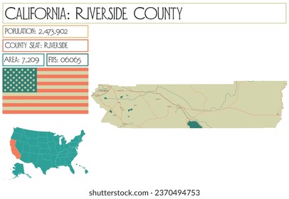 Mapa grande y detallado del condado Riverside en California, Estados Unidos.