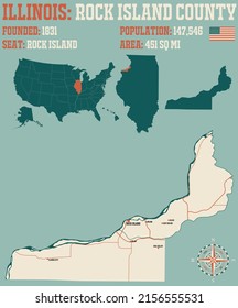 Large And Detailed Map Of Rock Island County In Illinois, USA.
