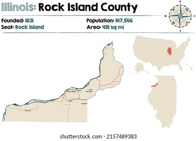 Large And Detailed Map Of Rock Island County In Illinois, USA.