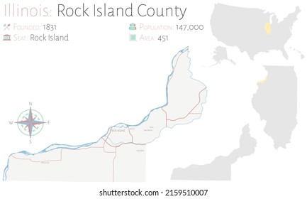 Large And Detailed Map Of Rock Island County In Illinois, USA.