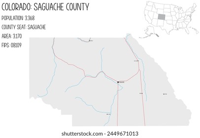 Large and detailed map of Saguache County in Colorado, USA.