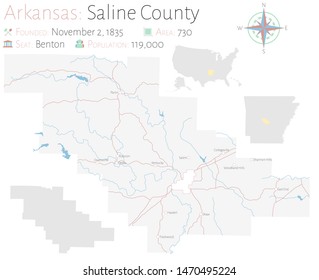 Large and detailed map of Saline county in Arkansas, USA.