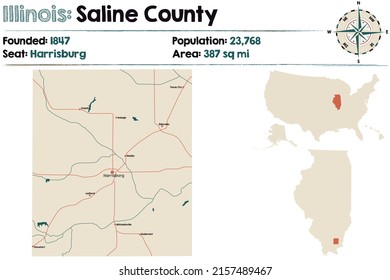 Large and detailed map of Saline county in Illinois, USA.