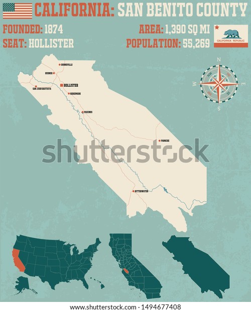 Large Detailed Map San Benito County Stock Vector (Royalty Free ...