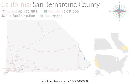 Large and detailed map of San Bernardino county in California, USA.