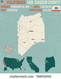 Large And Detailed Map Of San Joaquin County In California.