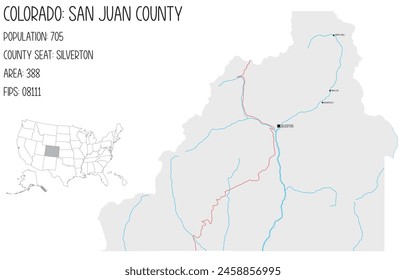 Large and detailed map of San Juan County in Colorado, USA.