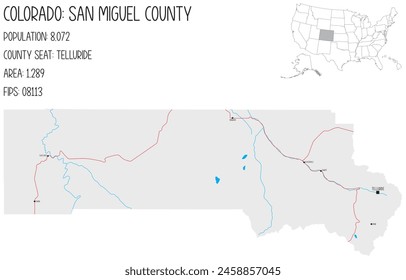Large and detailed map of San Miguel County in Colorado, USA.