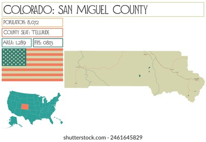 Mapa Grande y detallado del Condado de San Miguel en Colorado EE.UU..