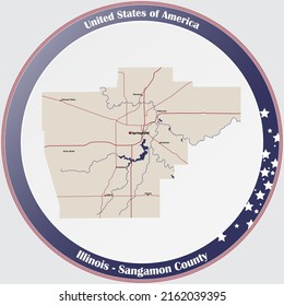 Large And Detailed Map Of Sangamon County In Illinois, USA.