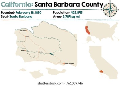 Large And Detailed Map Of Santa Barbara County In California