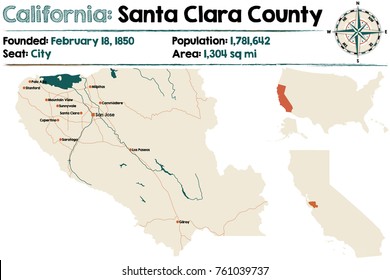 Large And Detailed Map Of Santa Clara County In California