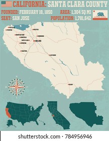 Large And Detailed Map Of Santa Clara County In California.