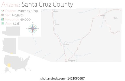 Large and detailed map of Santa Cruz county in Arizona, USA.