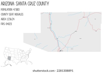 Large and detailed map of Santa Cruz county in Arizona, USA.