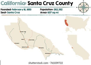 Large Detailed Map Santa Cruz County 库存矢量图（免版税）761039722  Shutterstock