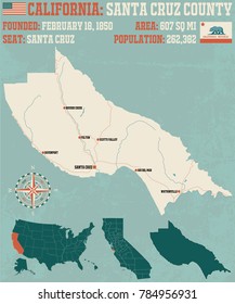 Large and detailed map of Santa Cruz county in California.