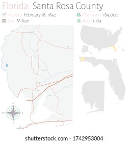 Large and detailed map of Santa Rosa county in Florida, USA.