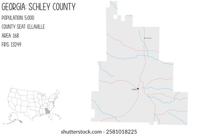 Large and detailed map of Schley County in Georgia, USA.