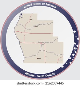 Large and detailed map of Scott county in Illinois, USA.