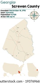 Mapa grande y detallado del condado de Screven en Georgia, EEUU.