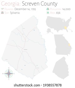 Mapa grande y detallado del condado de Screven en Georgia, EEUU.