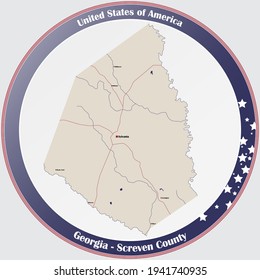 Mapa grande y detallado del condado de Screven en Georgia, EEUU.